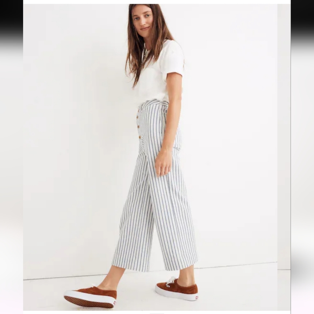 MADEWELL Emmett Wide-Leg Crop Pants in Stripe: Button-Front SZ 27 - Picture 4 of 15